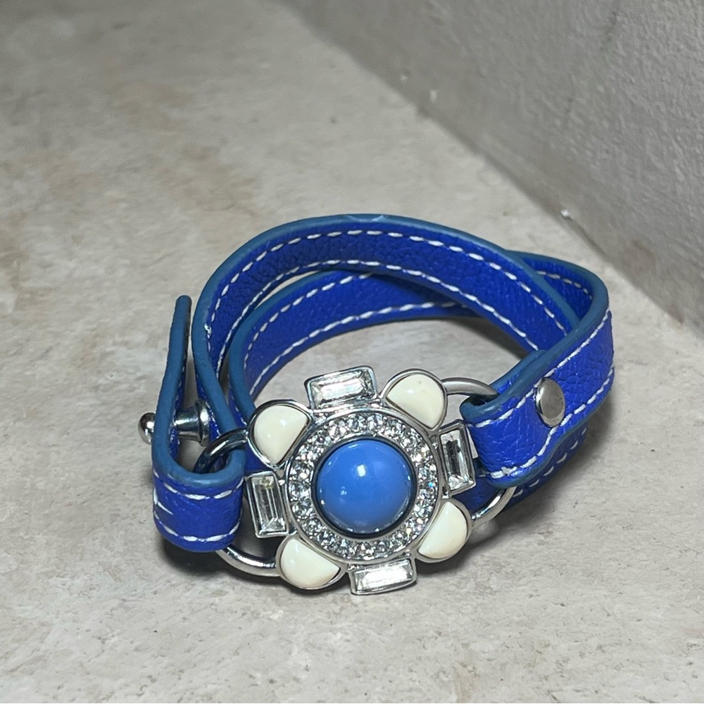 Beautiful Silvertone LIA SOPHIA 'Under Wraps' Retired Blue Wrap Bracelet